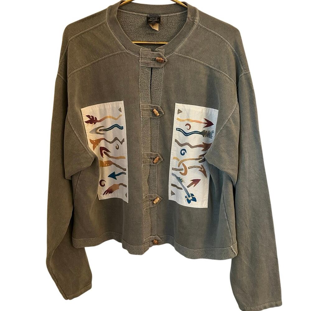 Wild Archer Vintage Women Sz 1 Green Cardigan Jacket Aztec Southwest Mosaic Boho